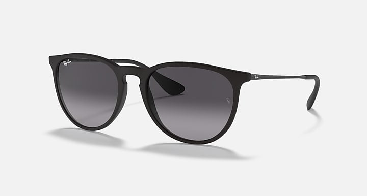 Ray-Ban 4171 Erika sunglasses in chic black with dark tinted lenses and slim arms, showcased on a light backdrop. Enjoy stylish UV protection inspired by the iconic Ray-Ban Erika design.