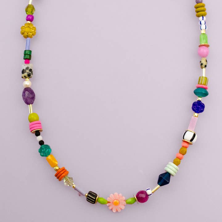 Colorful Glass Beaded Necklace By Jill Makes, Didi Beaded Necklace
