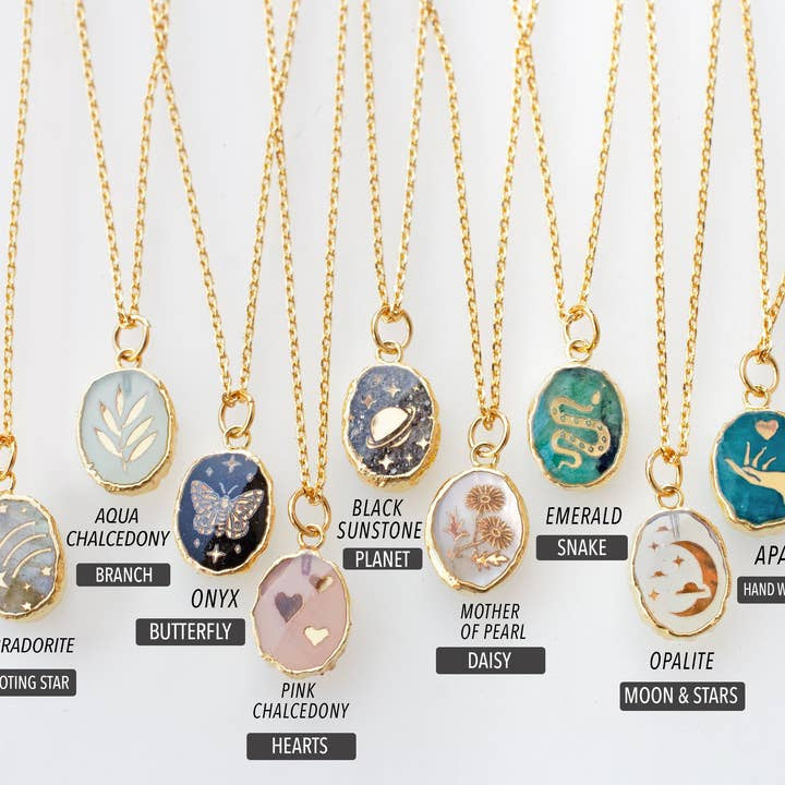 Gemstone Symbol Necklace| Pink Chalcedony | Jill Makes