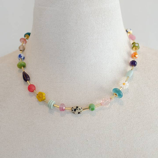Mariposa Beaded Necklace With Multi Colored Glass Beads