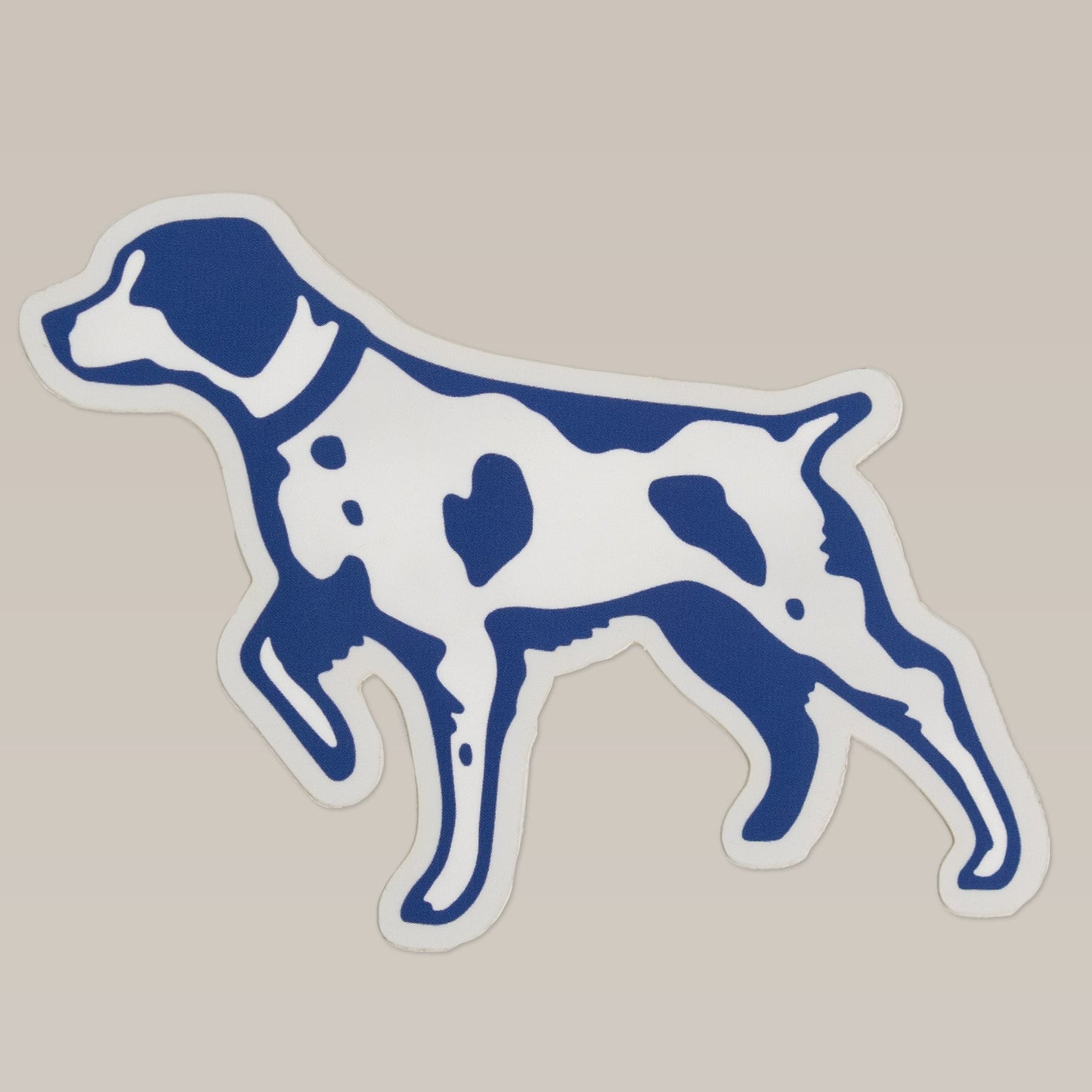 The Shop Sticker | Pointer by Ballad of the Bird Dog features a blue and white graphic dog in profile with spots, creating a unique accessory for any fan of bird dogs.