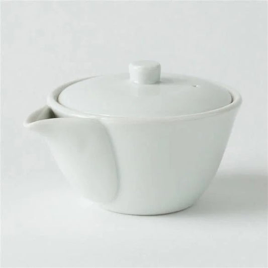 A white porcelain Hohin teapot by Rishi sits on a plain light background—perfect for brewing Japanese Gyokuro.