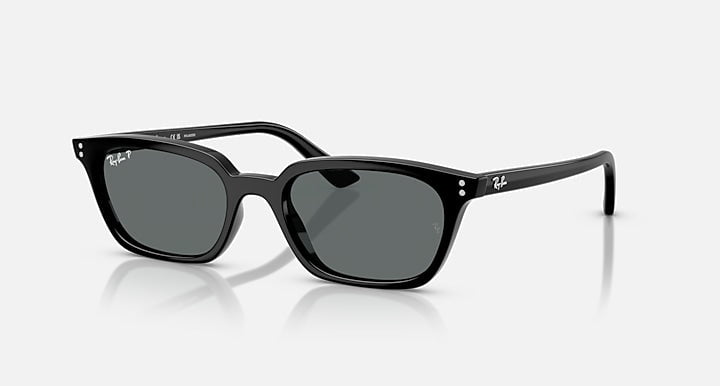 Ray-Ban Zaya sunglasses in black with dark grey polarized lenses, displayed on a plain white background.