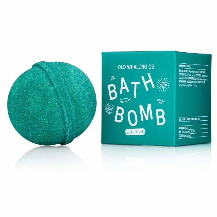 The Old Whaling Co. Bath Bomb | Sea La Vie, a green moisturizing bath bomb, sits beside its box—perfect for relaxing soaks.