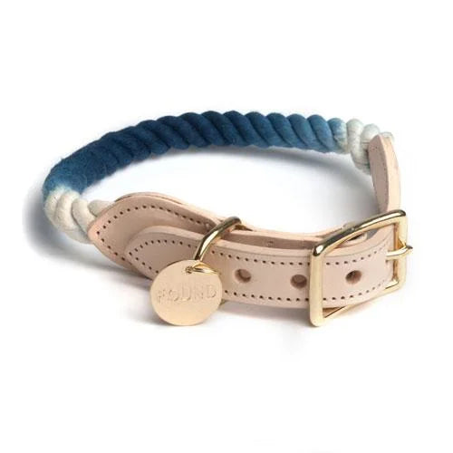 Blue And White Leather Dog Collar With Brass Plate From Found My Animal - Multiple Colors