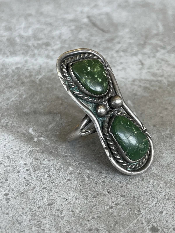 Double Green Stone Ring | Vintage - Jewelry - Green Jasper