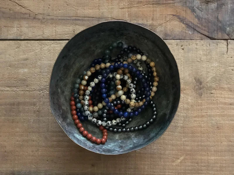 Colorful Bead-filled Bowl Featuring Earth Bracelet | Branco With Blue Lapis Beads For Power & Healing