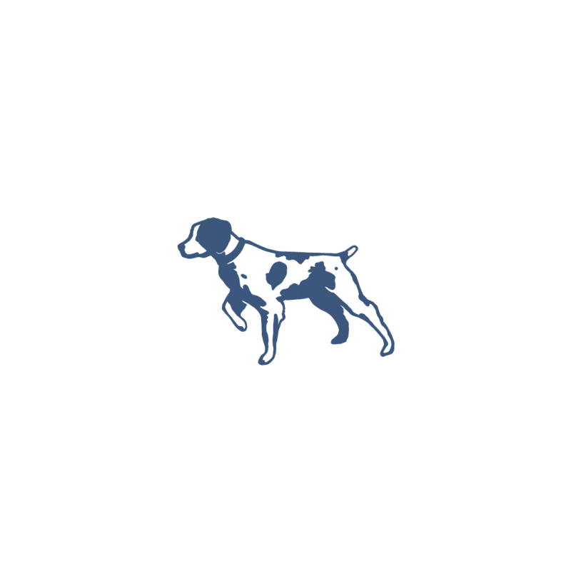 Pixelated dark blue dog image, facing left, on a transparent background—ideal for an email delivery or as part of the Ballad of the Bird Dog Gift Card by Ballad of the Bird Dog to give the gift of choice.