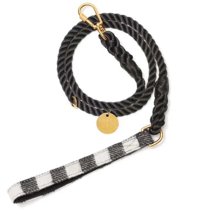 Black And White Striped Rope Dog Leash With Gold Hook | Leash Multiple Colors Found My Animal