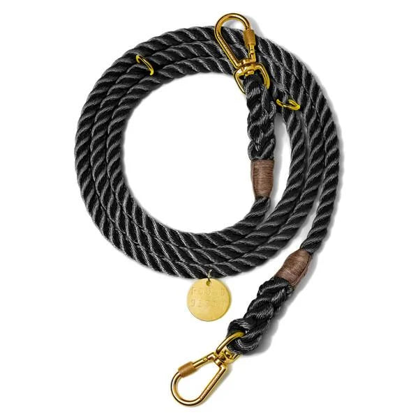 Black And Gold Rope Dog Leash With Brass Hook From Found My Animal; Hand-spliced, Multiple Colors.