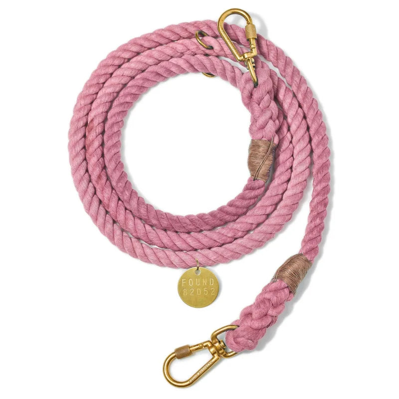 Hand-spliced Pink Rope Dog Leash With Brass Plated Hook - Multiple Colors - Found My Animal.