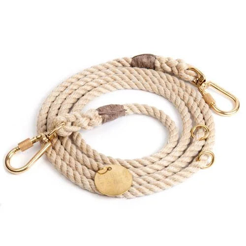 Natural Cotton Dog Leash With Brass Plated Clasp, Hand Spliced, Multiple Colors