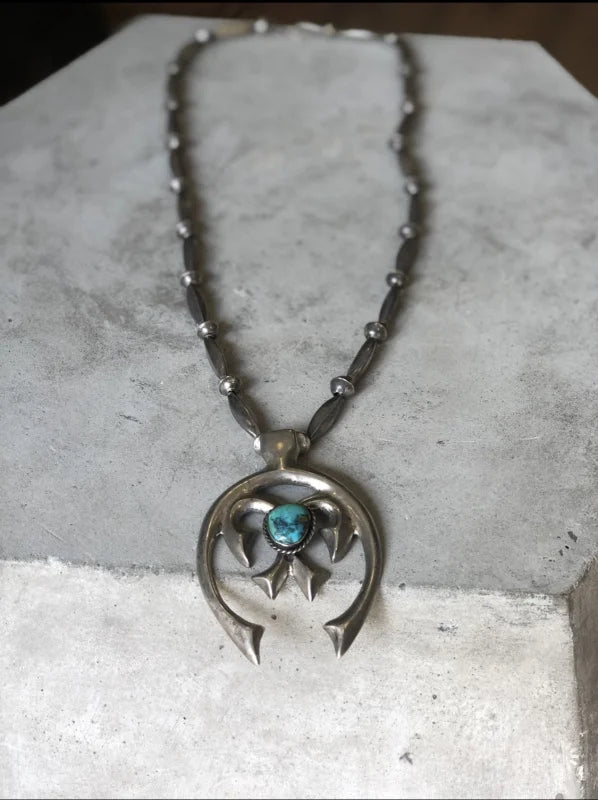 Vintage Navajo Pearls with Turquoise Pendant in Sterling Silver