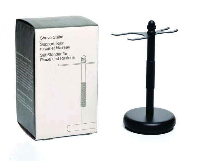 Black shaving stand with box from Pure Badger collection, ideal for daily shaving essentials