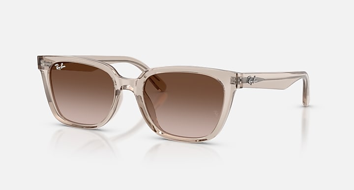 Ray-Ban RB2243D unisex sunglasses featuring translucent frames and brown gradient lenses.