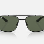 Ray-Ban 3701 aviator sunglasses feature a black metal frame, dark green tinted lenses, and a stylish keyhole bridge, shown against a plain white background.