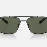 Ray-Ban 3701 aviator sunglasses feature a black metal frame, dark green tinted lenses, and a stylish keyhole bridge, shown against a plain white background.