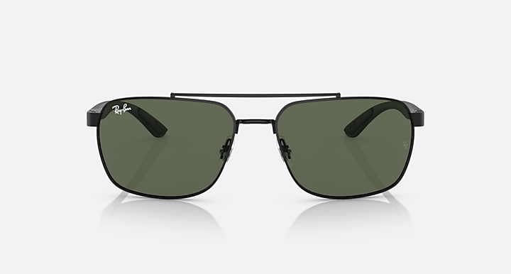 Ray-Ban 3701 aviator sunglasses feature a black metal frame, dark green tinted lenses, and a stylish keyhole bridge, shown against a plain white background.