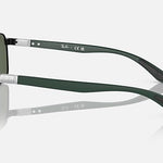 A pair of dark green Ray-Ban 3701 sunglasses with black temple tips, shown from a rear side angle on a white background, evoking an archive style inspired by vintage eyeglasses.