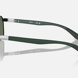 A pair of dark green Ray-Ban 3701 sunglasses with black temple tips, shown from a rear side angle on a white background, evoking an archive style inspired by vintage eyeglasses.