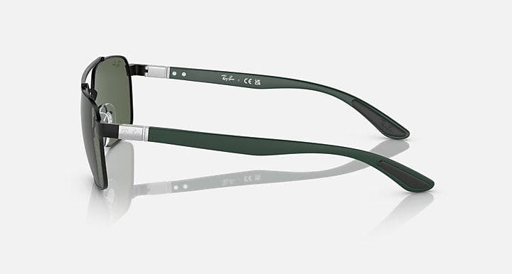 A pair of dark green Ray-Ban 3701 sunglasses with black temple tips, shown from a rear side angle on a white background, evoking an archive style inspired by vintage eyeglasses.