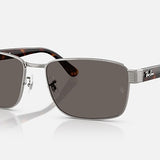 Ray-Ban 3750 sunglasses feature a rectangular gunmetal frame with dark lenses and tortoiseshell-patterned arms, reflecting iconic Ray-Ban style, displayed on a white background.