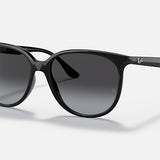 Ray-Ban ORB4378 sunglasses in black feature round frames and dark gradient polarized lenses, offering classic style and visual clarity. Displayed on a white background.