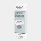 The 100 Rockwell Blade Pack by Rockwell Razors includes 20 packs of 5 double-edge blades each, crafted from Swedish stainless steel.