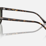 Side view of Ray-Ban 2210 sunglasses featuring green lenses, a Havana frame, the Ray-Ban logo on the temple, and gently curved arms.