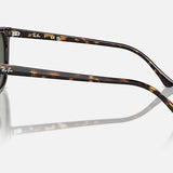 Side view of Ray-Ban 2210 sunglasses featuring rectangular Havana frames and green lenses, shown on a white surface.