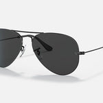 Ray-Ban 3025 Aviator sunglasses featuring a black pilot-shaped thin metal frame and dark lenses, inspired by the classic Aviator style, shown on a plain white background.