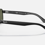 Side view of black Ray-Ban 3530 sunglasses with green lenses, double bridge frames, and the Ray-Ban logo on the temple and inside the arm.