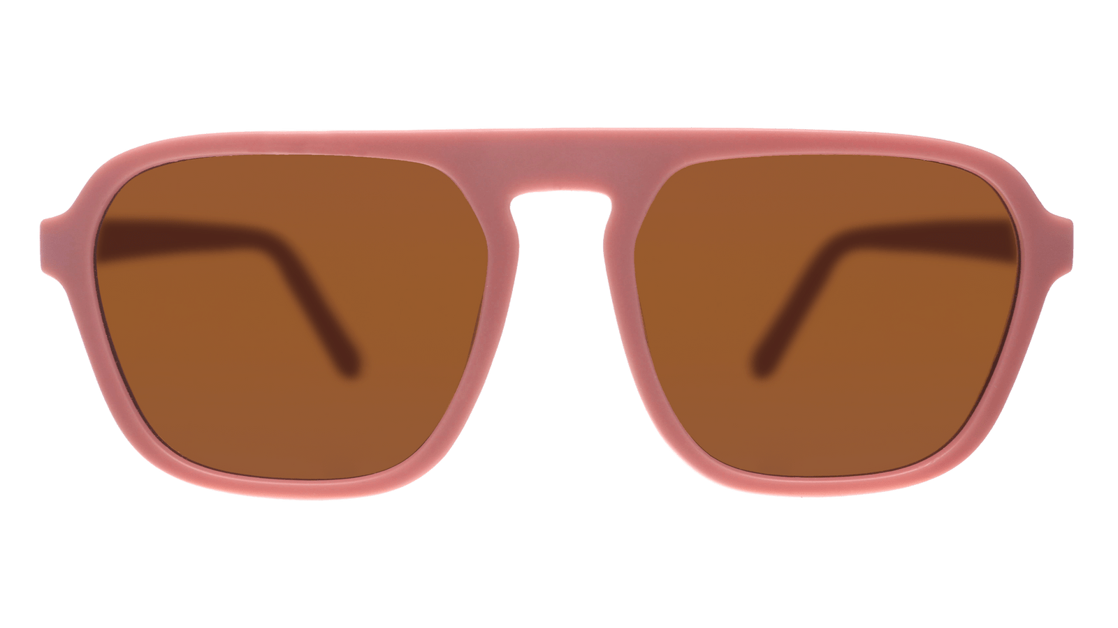 Front view of the “Threaten me with a Good Time” pink plastic sunglasses by Goodr, featuring brown rectangular lenses and a simple, modern frame design, displayed on a white background.