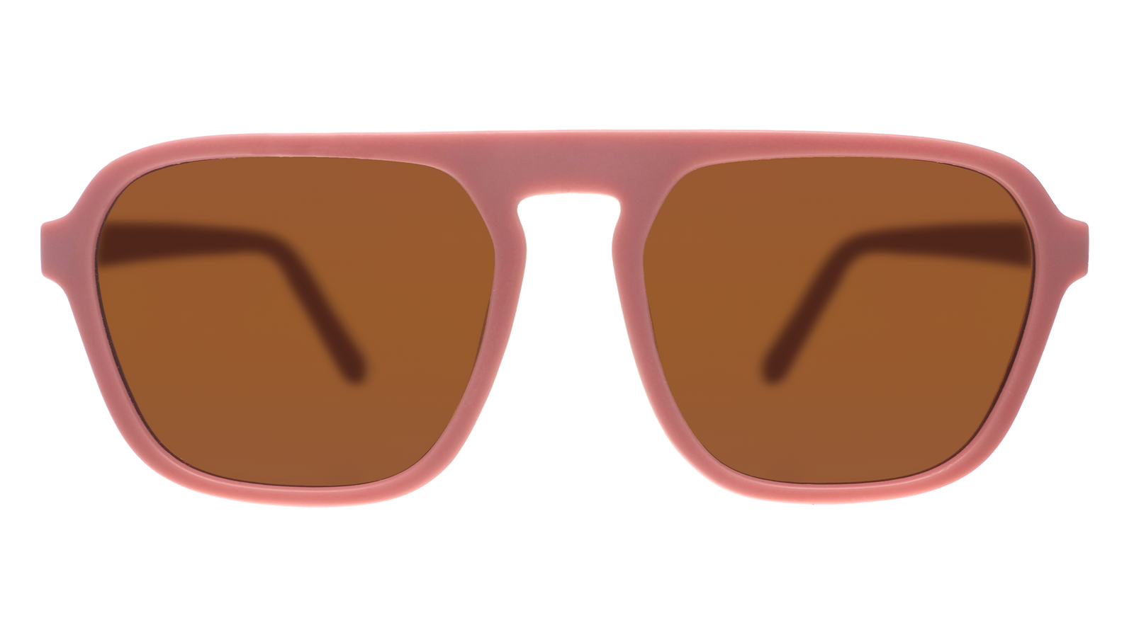 Front view of the “Threaten me with a Good Time” pink plastic sunglasses by Goodr, featuring brown rectangular lenses and a simple, modern frame design, displayed on a white background.