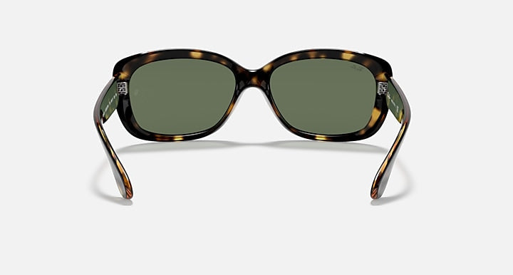 Ray-Ban 4101 women's tortoiseshell sunglasses with green lenses, shown from the back with gently curved temples.