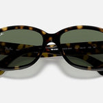 Ray-Ban 4101 women's sunglasses in tortoiseshell with green lenses, shown on a white background.