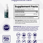 Supplement Facts label for Liposomal Tongkat Ali by Rho Nutrition, an herbal supplement bottled product featuring Eurycoma longifolia (Tongkat Ali Root Extract), with suggested use, certifications, and warnings provided next to a photo of the Rho Nutrition bottle on the left.