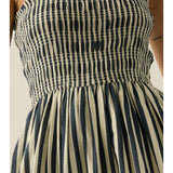 Black Striped Smocked Pocket Midi Dress | Promesa