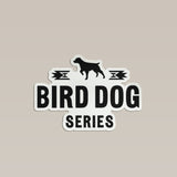 Bird Dog Series sticker featuring a pointing dog silhouette above the text “BIRD DOG SERIES” and geometric accents, celebrating a tradition of adventure.
