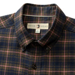 Duck Head Cotton Flannel Sport Shirt in a blue, brown, and pink plaid cotton flannel with a button-down collar, perfect for a fall adventure.