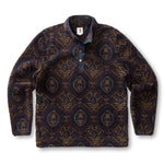 Pineview Fleece 1/4 Snap Pullover by Duck Head featuring a dark blue and brown geometric pattern, designed for lightweight warmth during outdoor activities.
