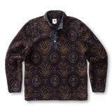 Pineview Fleece 1/4 Snap Pullover by Duck Head featuring a dark blue and brown geometric pattern, designed for lightweight warmth during outdoor activities.