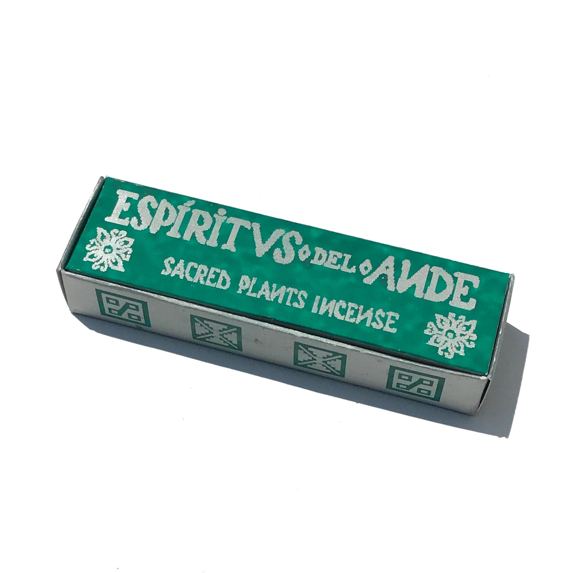 A green and white box labeled "Espiritus del Ande Collection | Incausa" from the brand Incausa, featuring natural incense handcrafted in Peru, displayed on a white background.