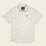 The Howler Brothers H Bar B Snapshirt by Howler Brothers is a short-sleeved, button-up shirt featuring pearl snaps, a light floral pattern, two chest pockets, and a collar, displayed on a plain background.