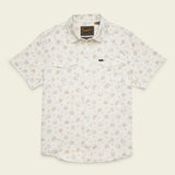 The Howler Brothers H Bar B Snapshirt by Howler Brothers is a short-sleeved, button-up shirt featuring pearl snaps, a light floral pattern, two chest pockets, and a collar, displayed on a plain background.