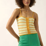 Sunbaked Striped Crochet Knit Buttoned Cami Top | Promesa