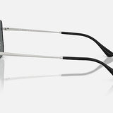 Side view of Ray-Ban 3758 Ari sunglasses with silver metal frames and black temple tips, featuring UV protection, shown on a plain white background.