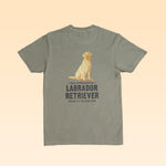 Olive green Comfort Colors Bird Dog Series Shirt | Labrador Retriever featuring a back graphic of a yellow Labrador with the text “True Companionship,” “Labrador Retriever,” and “Ballad of the Bird Dog.”