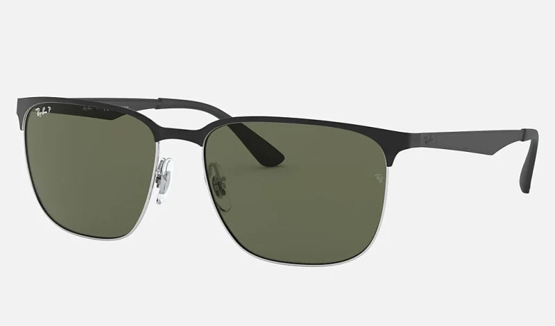 Clubmaster | Black On Silver With Green | Ray Ban