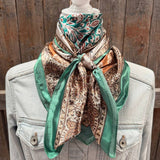 Rodeo Drive Teal, Brown and Tan Floral Wild Rag